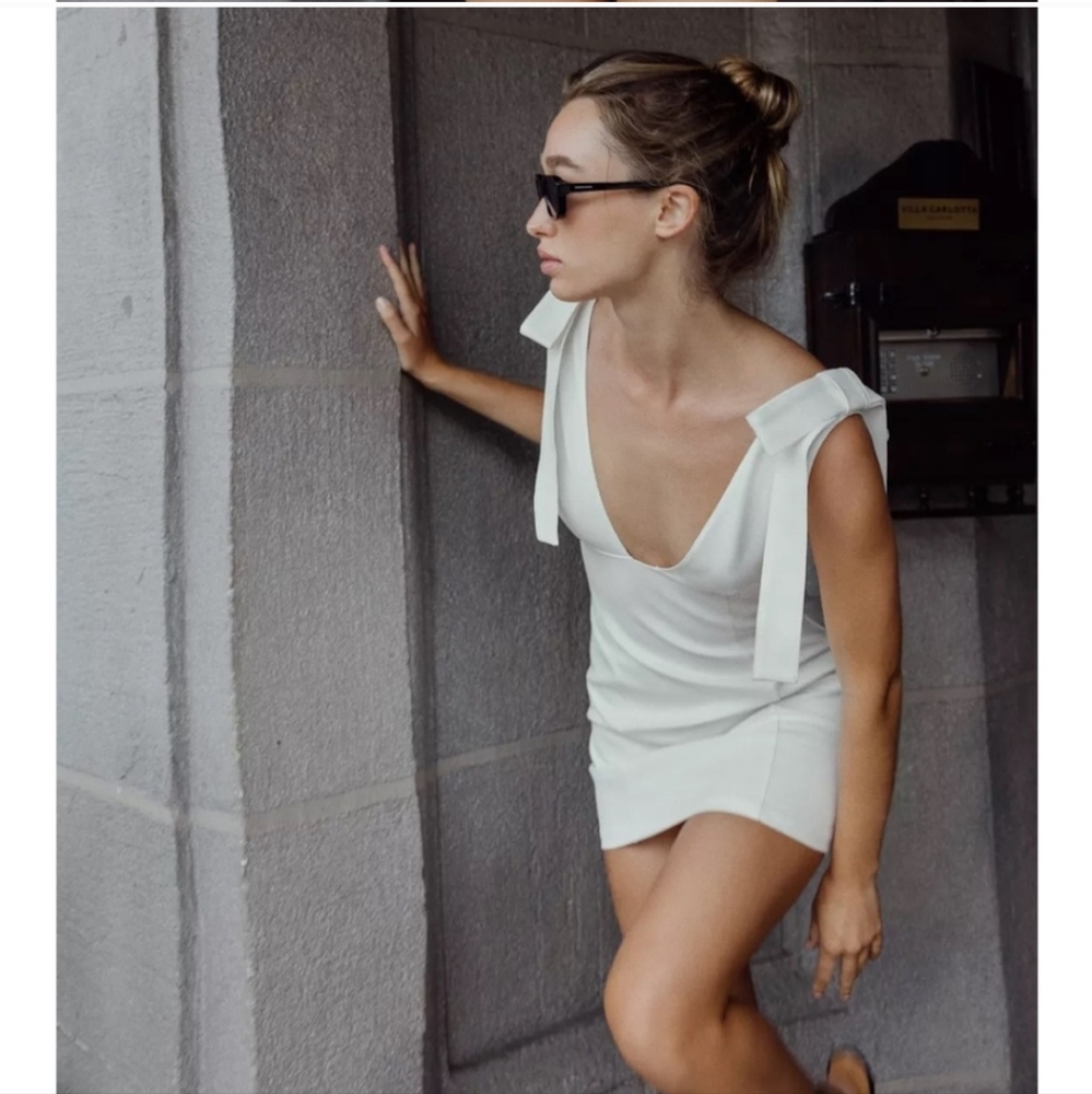 Zara  white short dress with bows size L - Picture 4 of 12